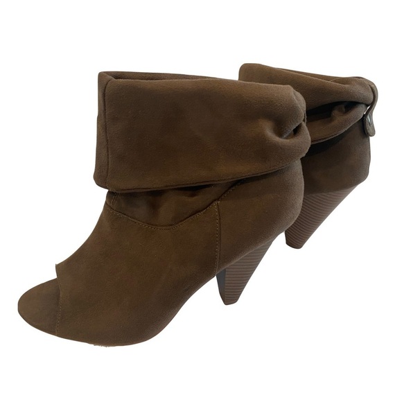 Brown Charlotte Russe Open Toe Slouchy Ankle Boots with Cone-shaped Heel Size 10 - Picture 2 of 12